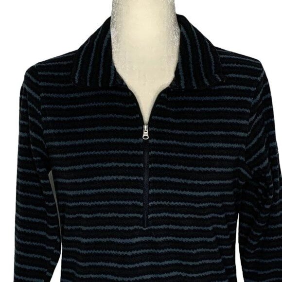 Columbia Quarter Zip Fleece Sweater M Black Green Striped Long Sleeves Collared - Picture 2 of 5